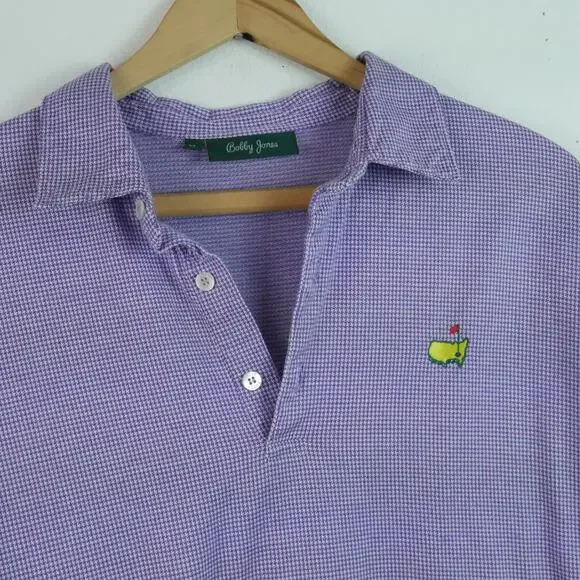 Augusta Masters Golf Polo Shirt XL Purple Houndstooth Cotton Old Money Preppy - Picture 4 of 5